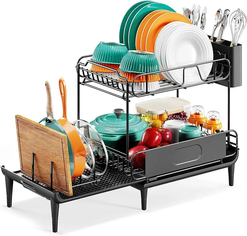 Expandable Dish Rack with Multifunctional Drainboard for Kitchen