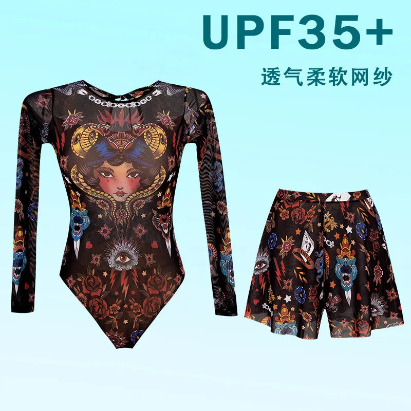 Women's Long Sleeved Sun Protection One Piece Swimsuit