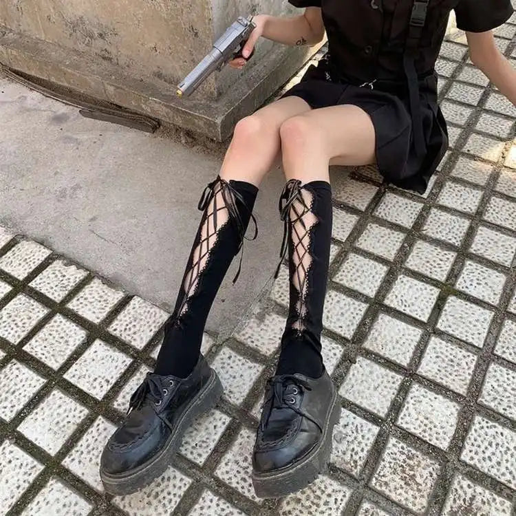 Stylish Women's Black Middle Tube Socks | Trendy Summer Crew Socks