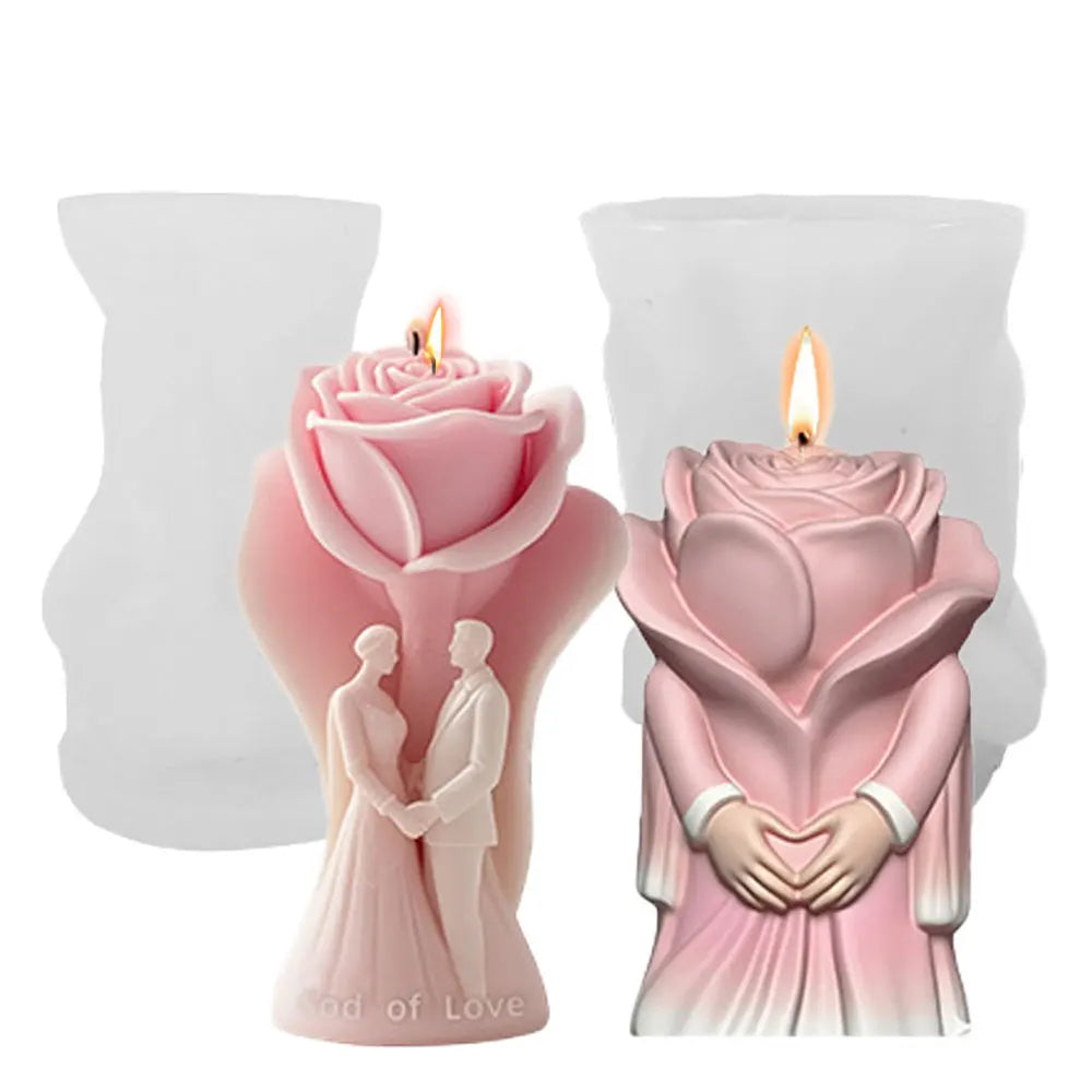 Elegant Rose Bride Groom Sculpture Candle Silicone Mold