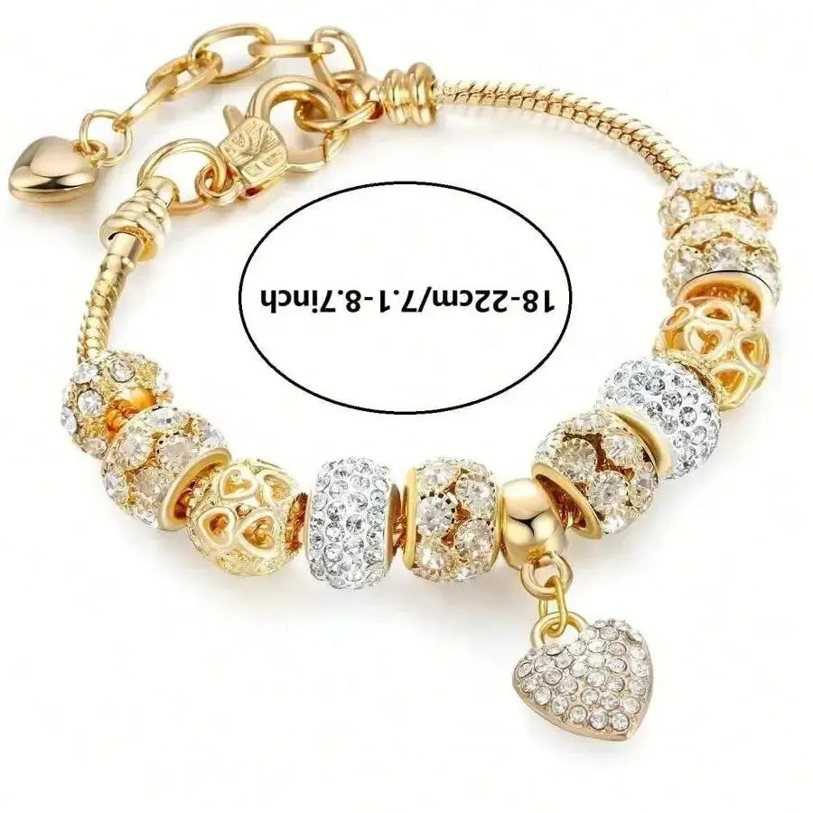 Beautiful Heart Flower Glass Pendant Charm Bracelet for Women