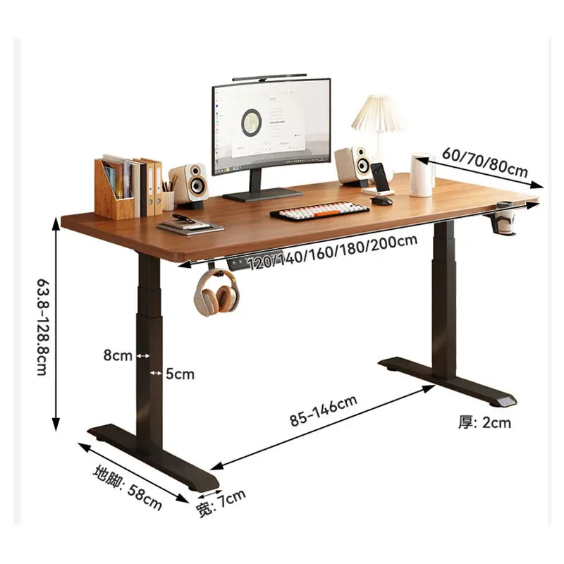 Electric Height Adjustable Solid Wood Computer Desk for Home & Office