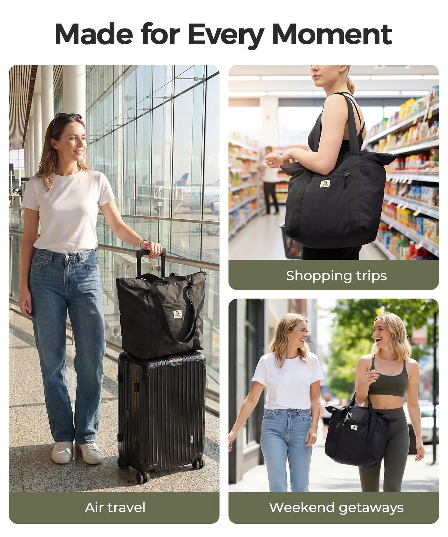 Foldable Travel Tote Bag | Large Waterproof Lightweight Weekender