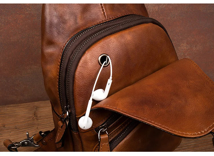 Large-Capacity Leather Chest Bag for Men | Casual Shoulder Bag