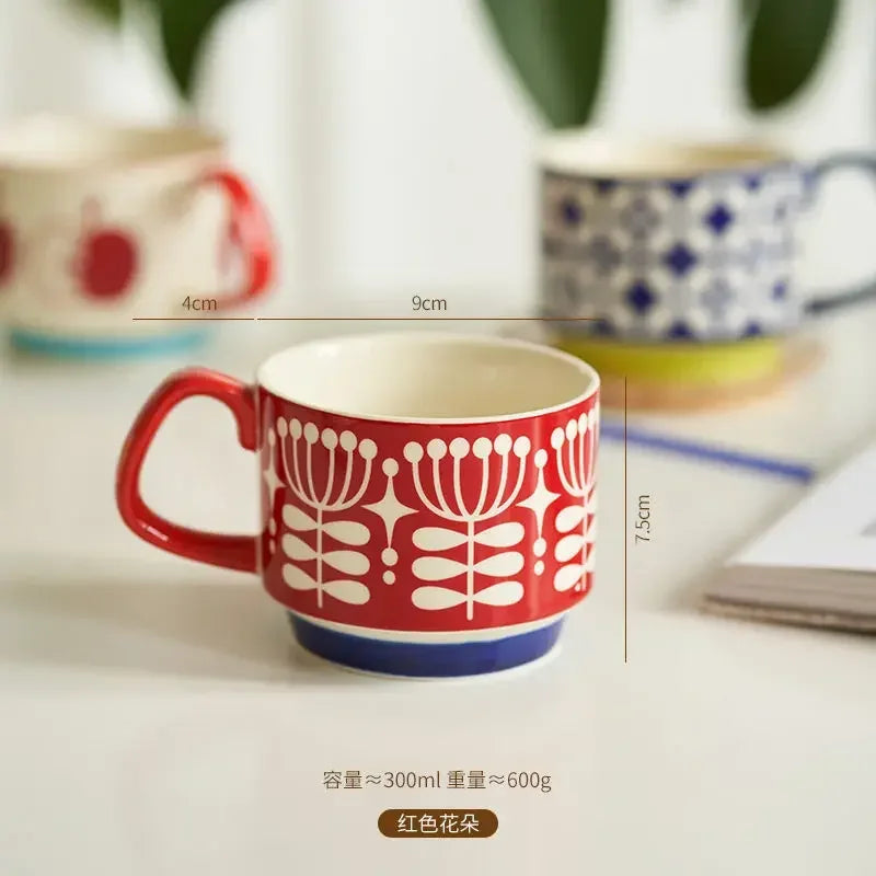 300ml Japanese Flower Ceramic Mug Set | Retro Drinkware for All Occasions