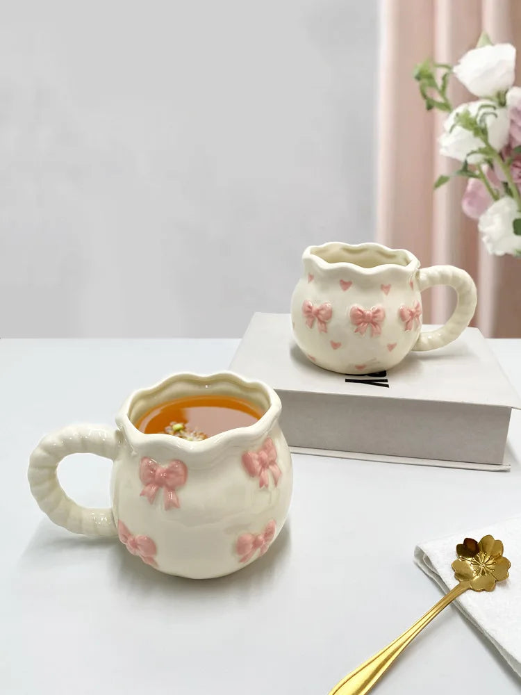 Cute Handmade Bow Ceramic Coffee Cup | Unique Gift Mug