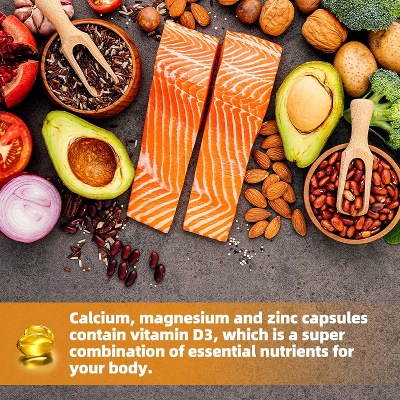 Calcium Magnesium Zinc Capsules with D3 for Strong Bones & Teeth