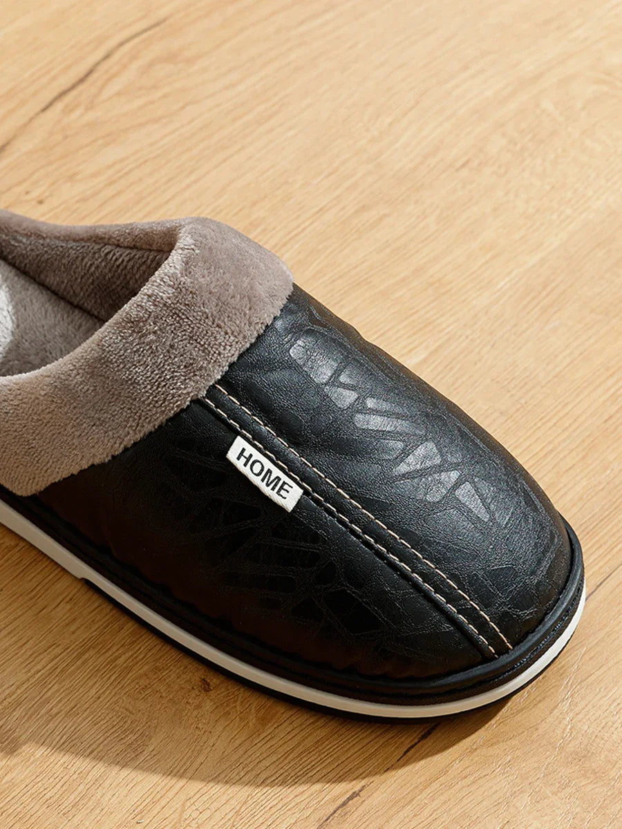 Men's Winter Waterproof PU Slippers | Warm & Comfortable Indoor Shoes