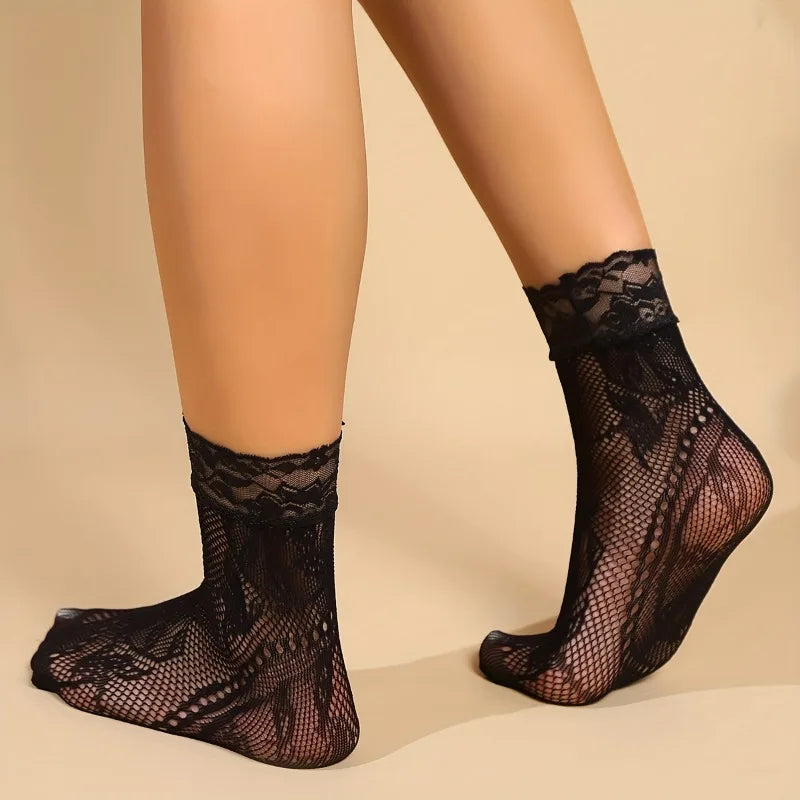 5 Pairs Floral Lace Socks | Thin Breathable Summer Hosiery