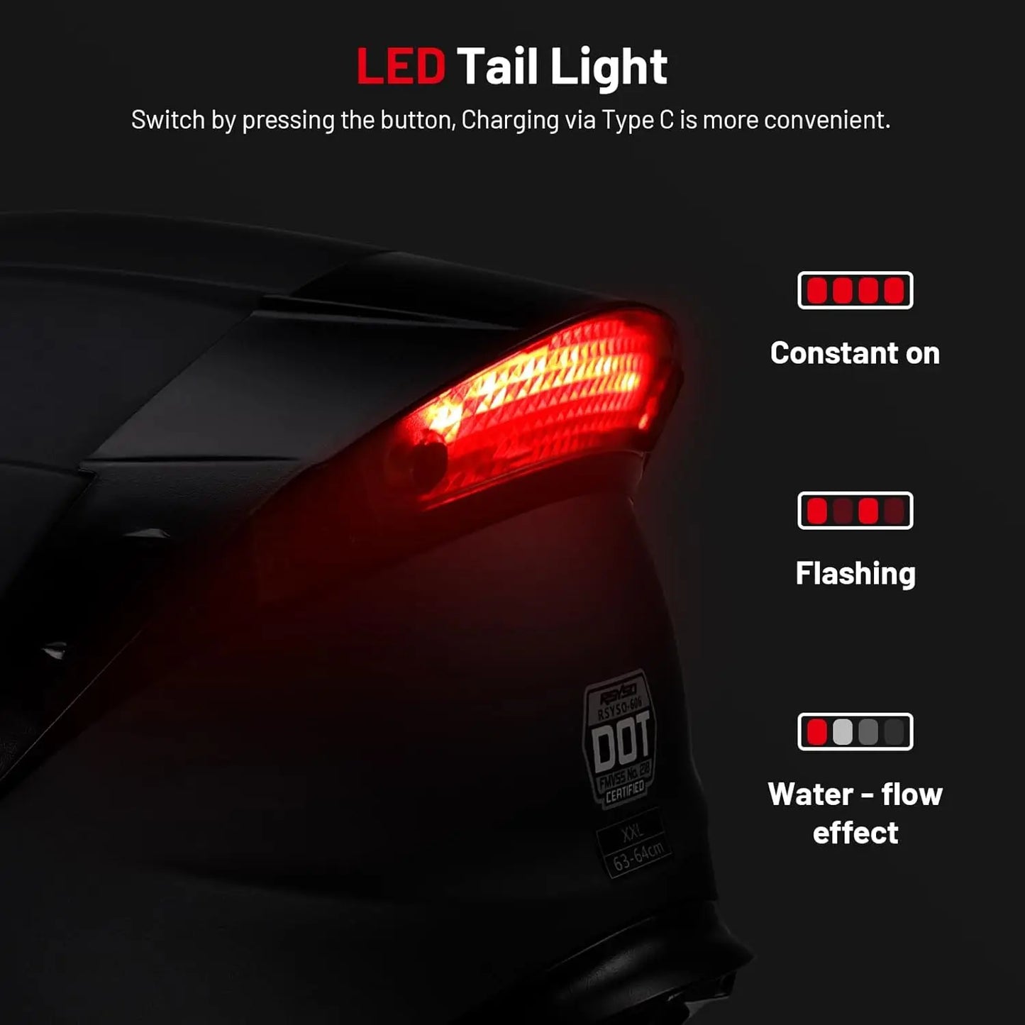 Dual Visor Full Face Motorcycle Helmet with LED Tail Light