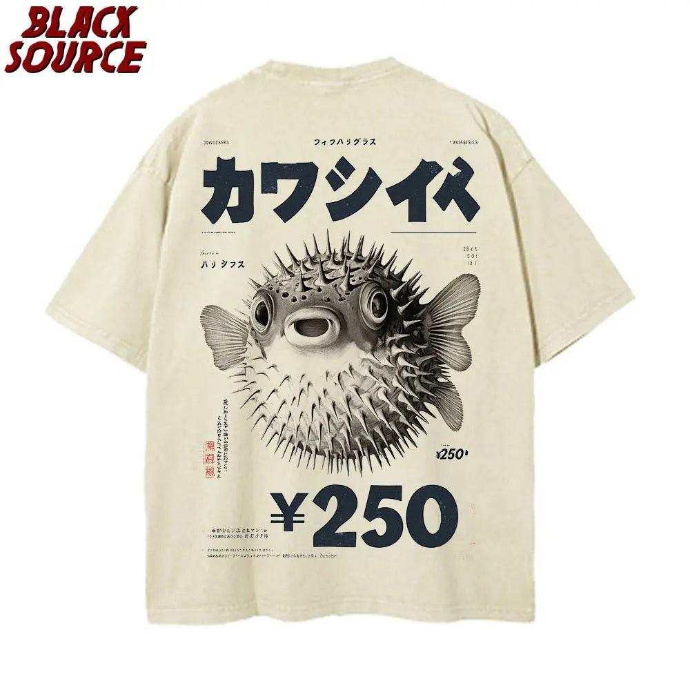 Vintage Fugu Puffer Fish Ramen T-Shirt for Men and Women