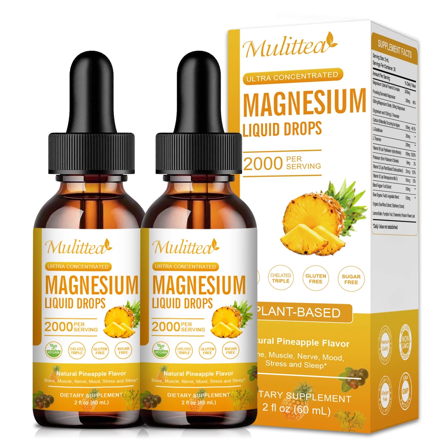 Magnesium Glycinate Drops - Pineapple Flavor for Relaxation & Sleep