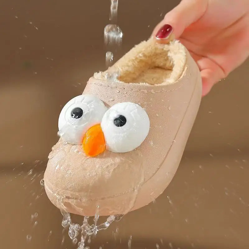 Kids 3D Big Eyes Animal Print Plush Slippers | Cozy Winter Shoes