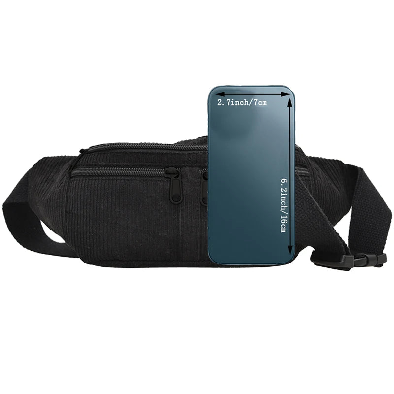 Trendy Multi-color Corduroy Waist Bag | Versatile Fanny Pack