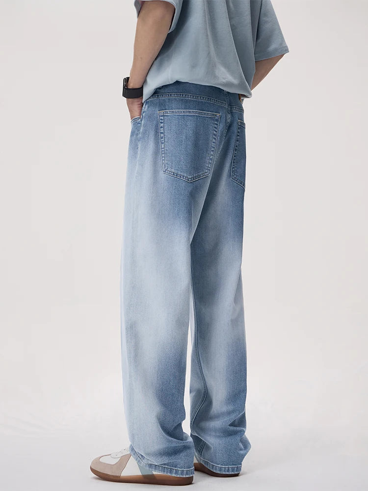 Men's Summer High Street Gradient Light Blue Jeans | Comfortable Fit