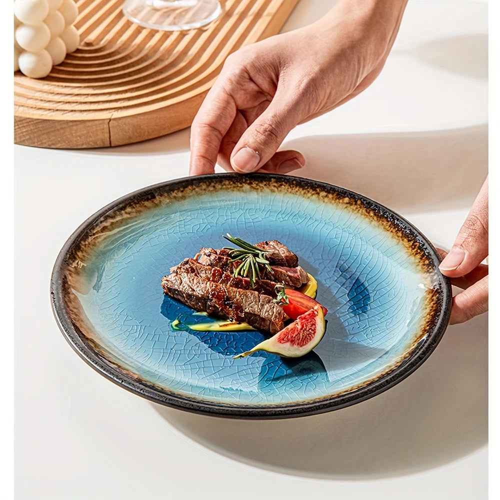 Japanese-Style Ice-Cracked Glaze Ceramic Plates | Elegant Dining