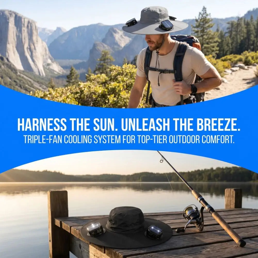 3 Fans Solar Fan Hat | Breathable UV Protection Wide Brim Cap