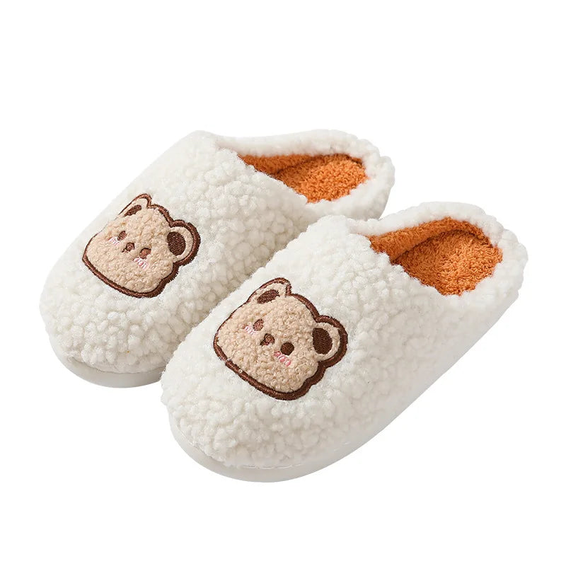 Men's Cartoon Bear Plush Slippers | Cozy Warm House Shoes