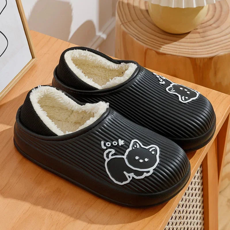 Unisex Waterproof Plush-Lined Slippers | Cozy Indoor Comfort Shoes