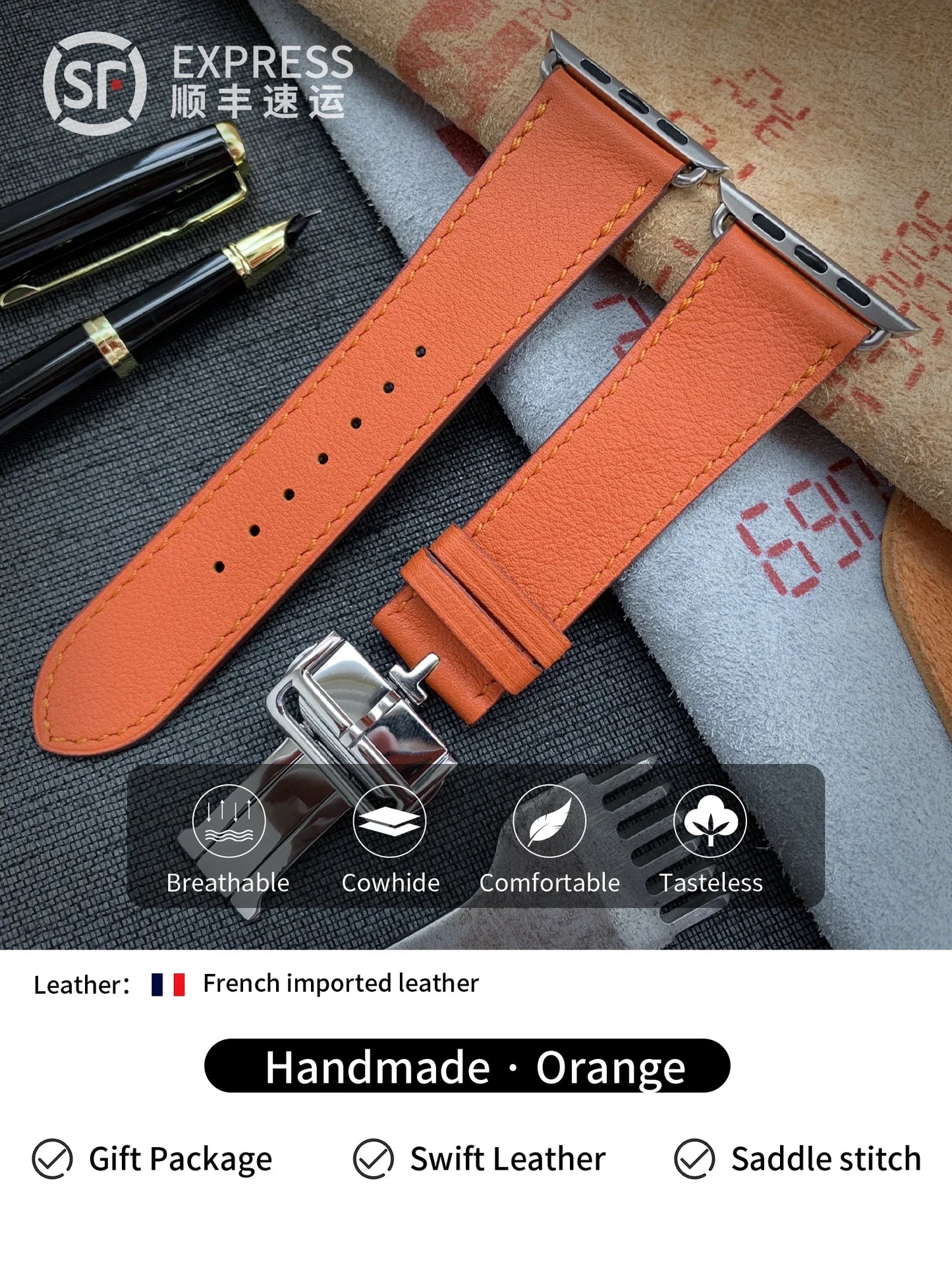 High Quality Genuine Leather Watch Band | Deployment Buckle Strap