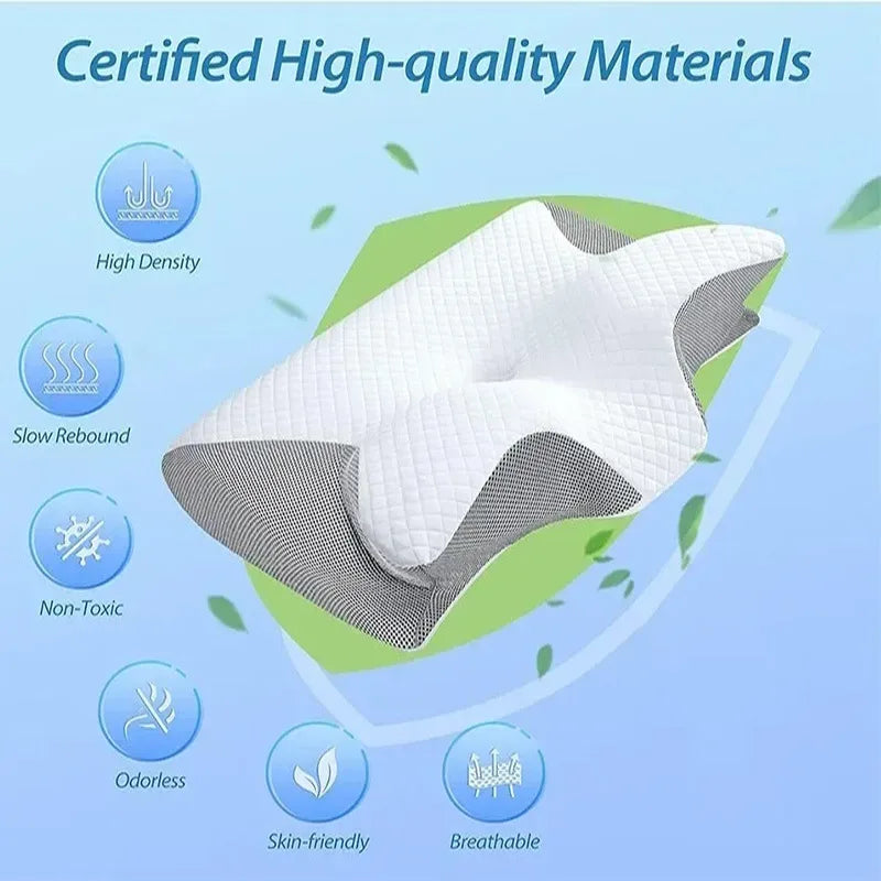 Cervical Memory Foam Pillow for Neck & Shoulder Pain Relief, Ergonomic Butterfly Design, Dual Height Contour Pillow for Side, Back & Stomach Sleepers