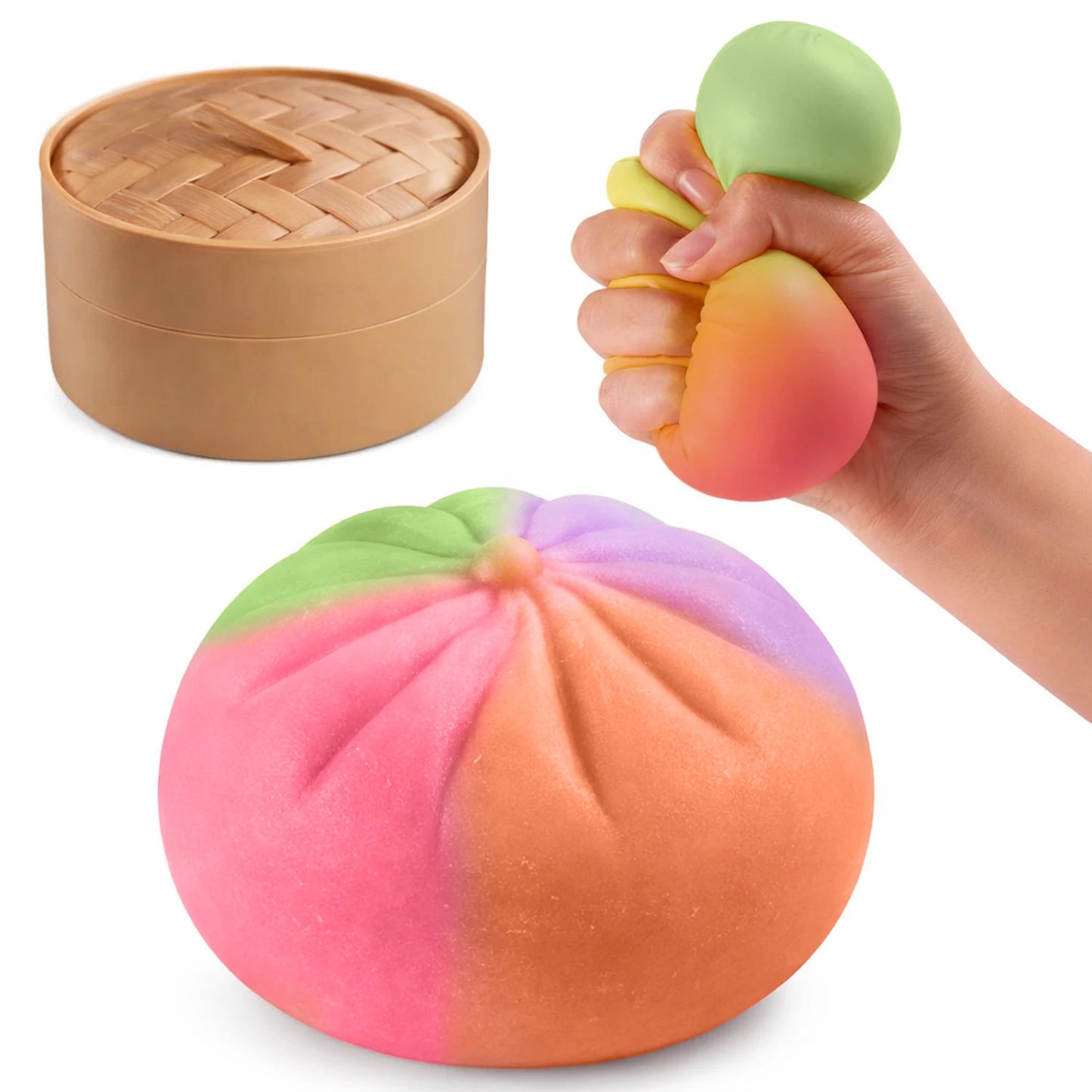 Steamed Bun Stress Ball Colorful Slow-Rise Squeeze Toy Decompression Toy Soft Anti-Stress Ball for Hands Dumpling Stress Ball