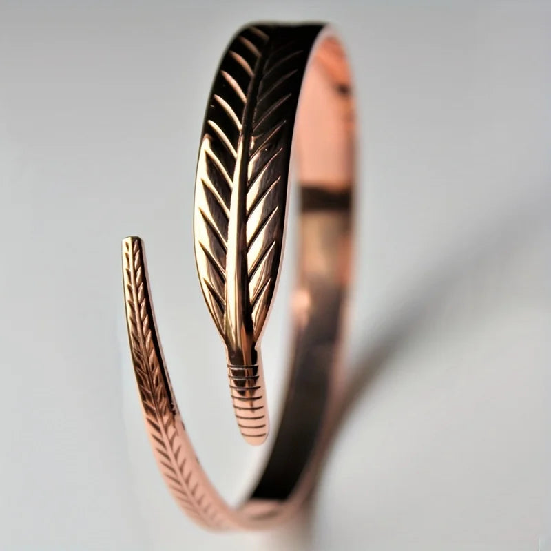 Vintage Pure Copper Feather Wing Cuff Bangle | Fashion Punk Jewelry