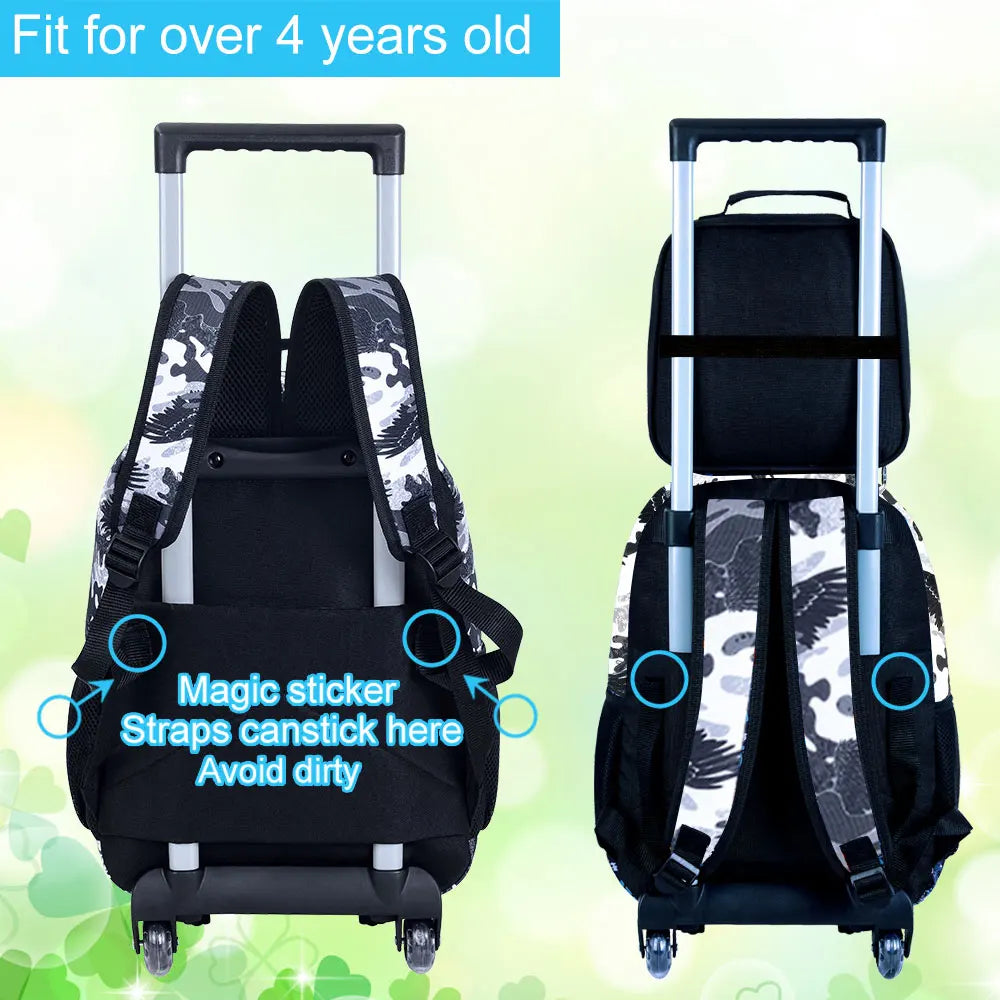 3PCS Shark Rolling Backpack for Boys | Kids Wheeled School Bag