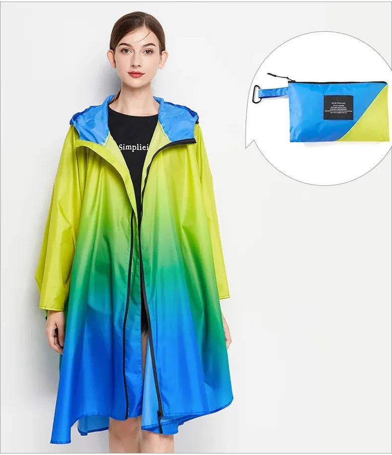 Big Size Women Gradient Color Raincoat | Lightweight Waterproof Cloak