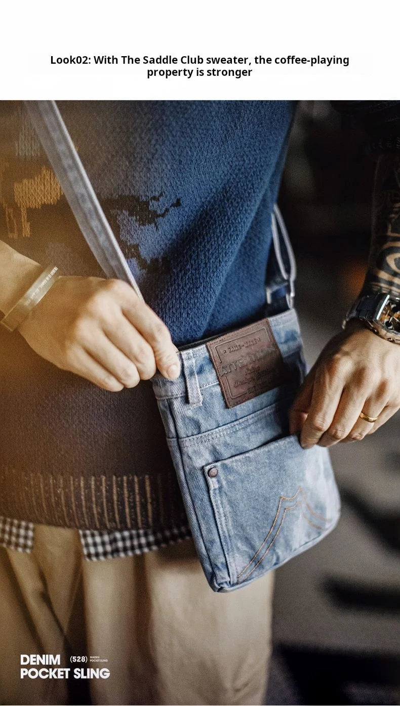 Vintage Washed Blue Denim Crossbody Bag | Unisex Canvas Tote