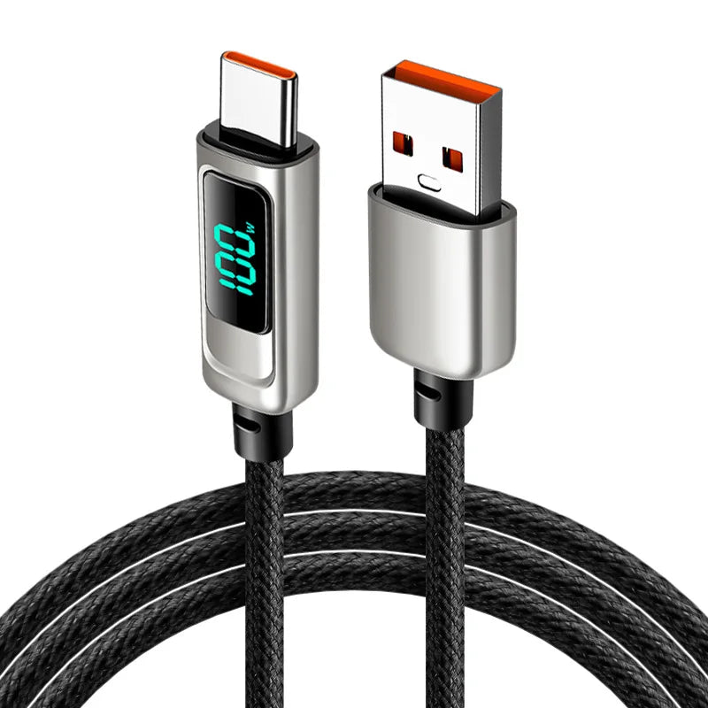 USB A to Type C LED Display Charger Cable | Fast Data Transfer