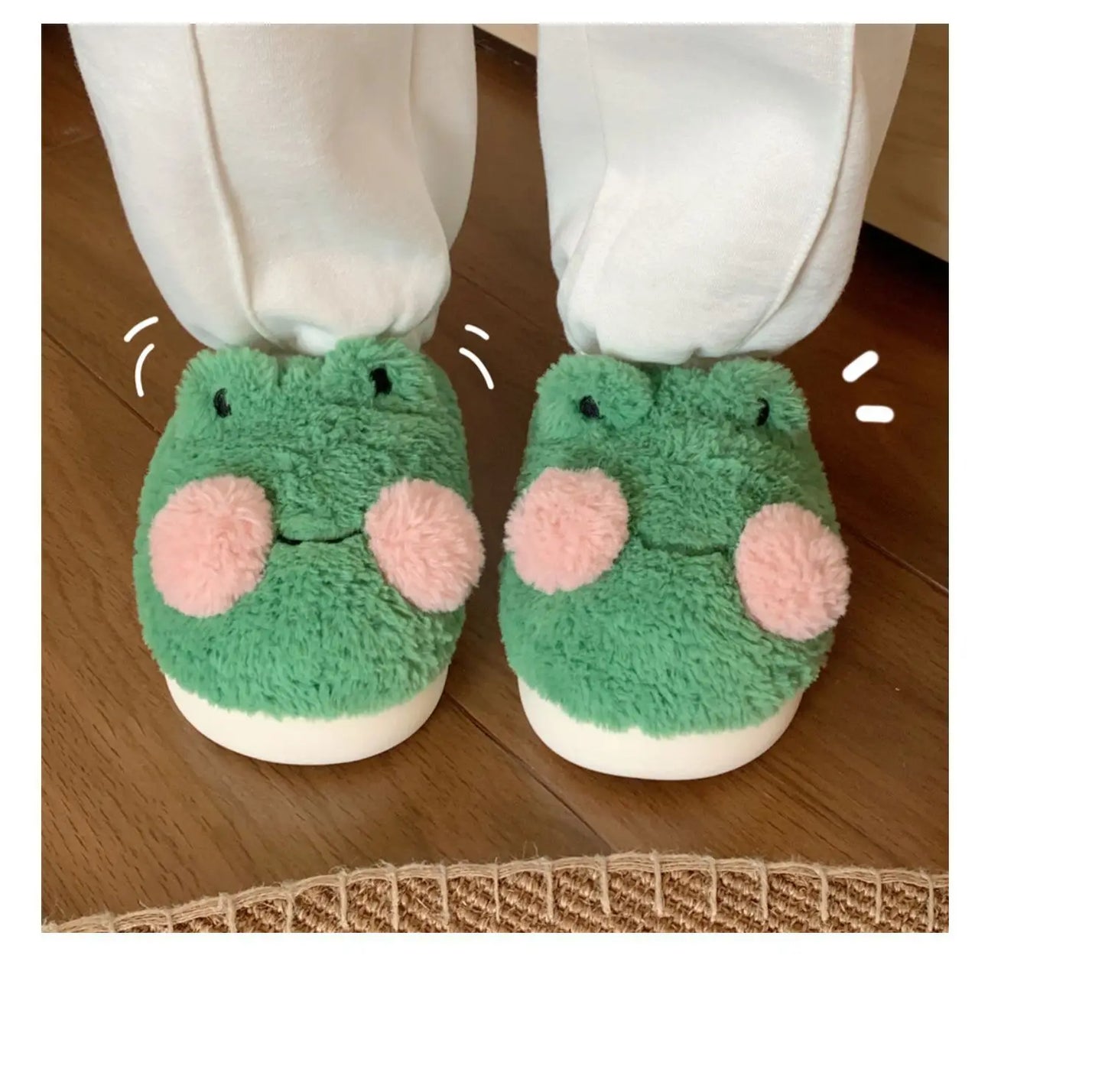 Women's Cute Green Frog Plush Slippers | Cozy Faux Fur House Shoes