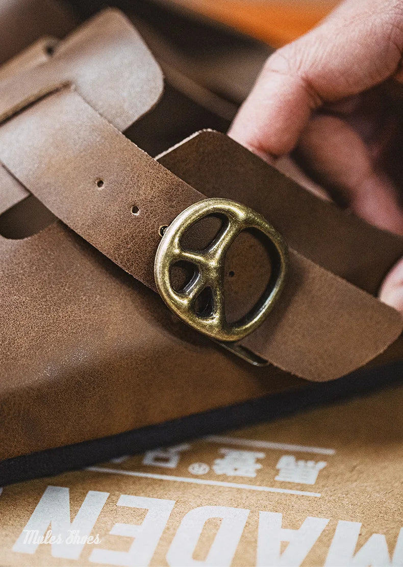 Men's Vintage Brown Leather Mules | Comfortable Slide-On Slippers