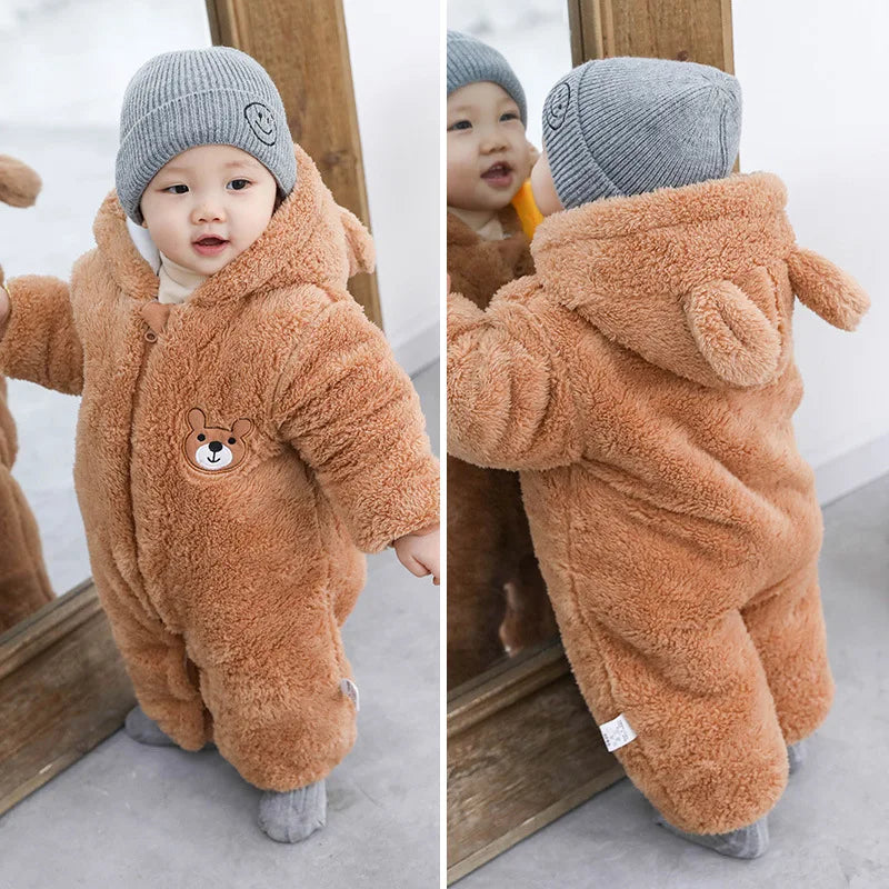 Cute Plush Bear Baby Romper | Warm Autumn Winter Jumpsuit