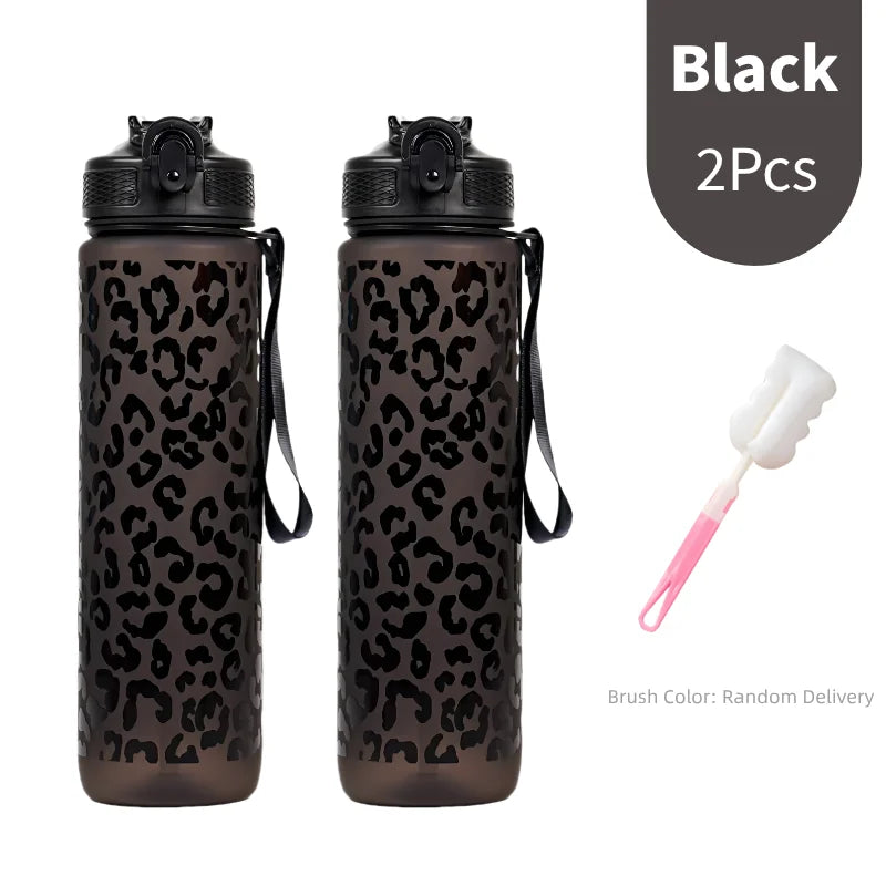 1 Liter Leopard Print Sports Water Bottle | Leak-Proof & Portable
