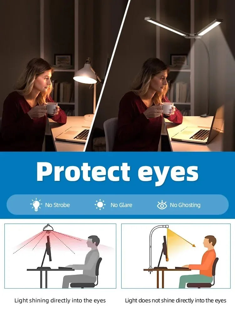 Dimmable Double Head LED Clip Desk Lamp | Brighten Your Workspace