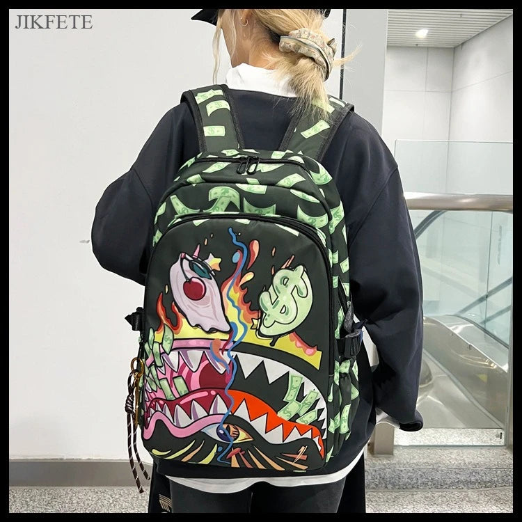 Stylish Shark Mouth Print Backpack | Versatile School & Travel Bag