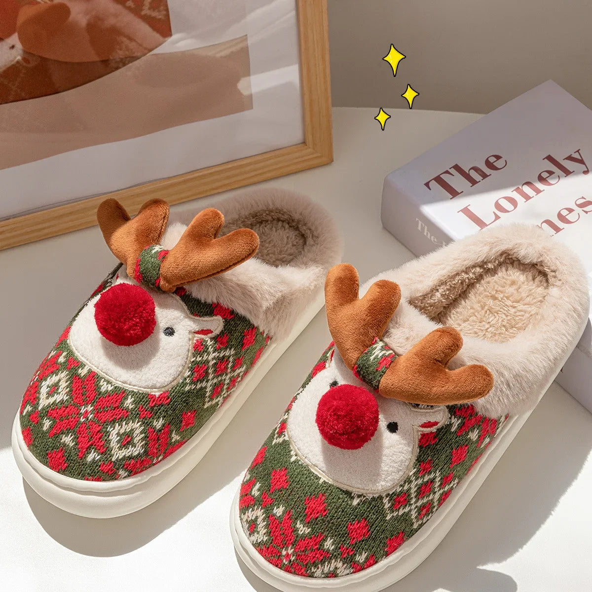 Cozy Winter Cartoon Deer Plush Slippers | Warm Indoor House Shoes