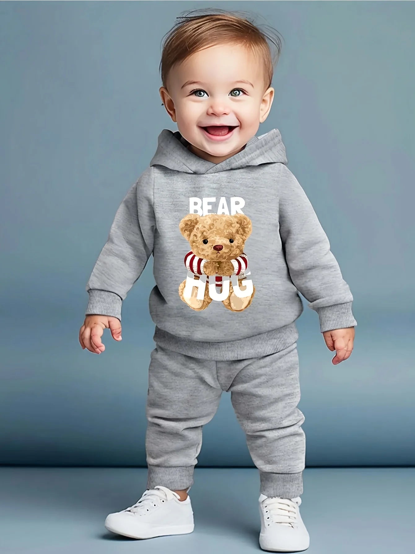 Adorable Cartoon Baby Boy Fleece Hoodie & Pants Set for Winter