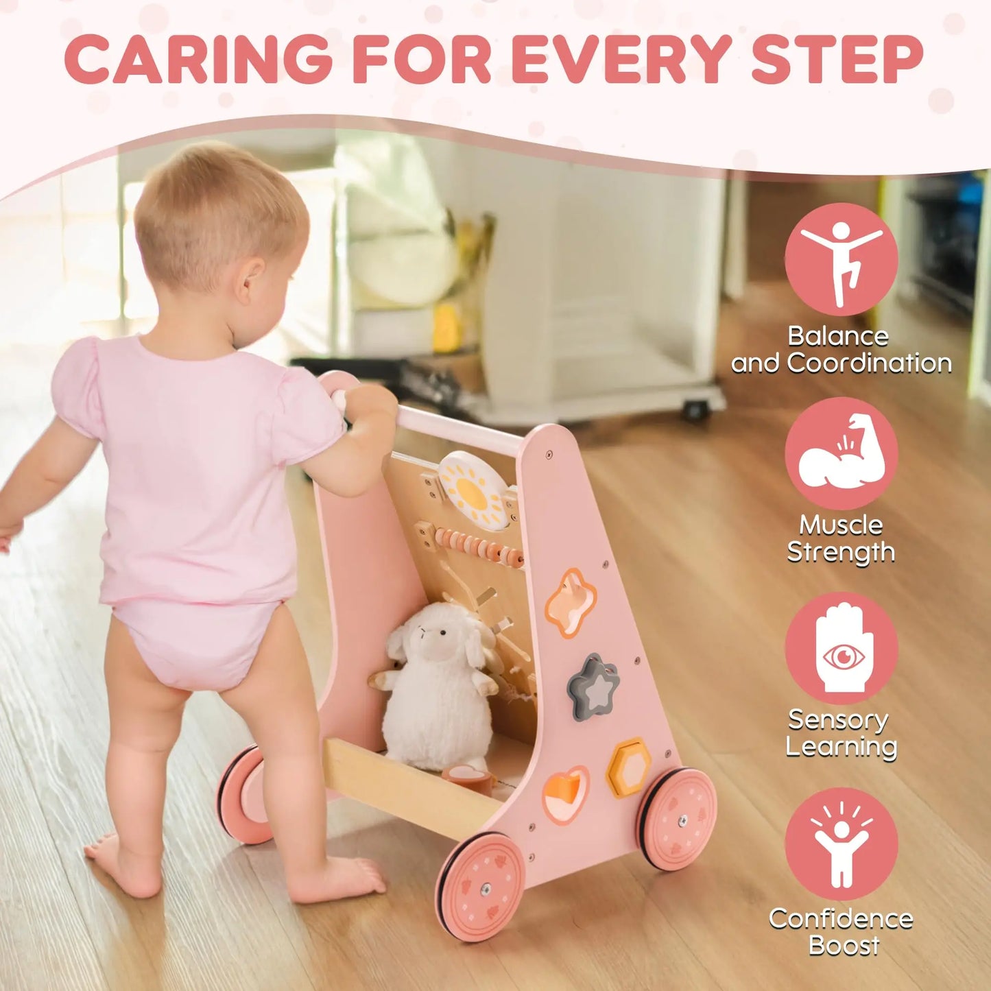Wooden Baby Walker with Activity Center | Engaging Montessori Toy