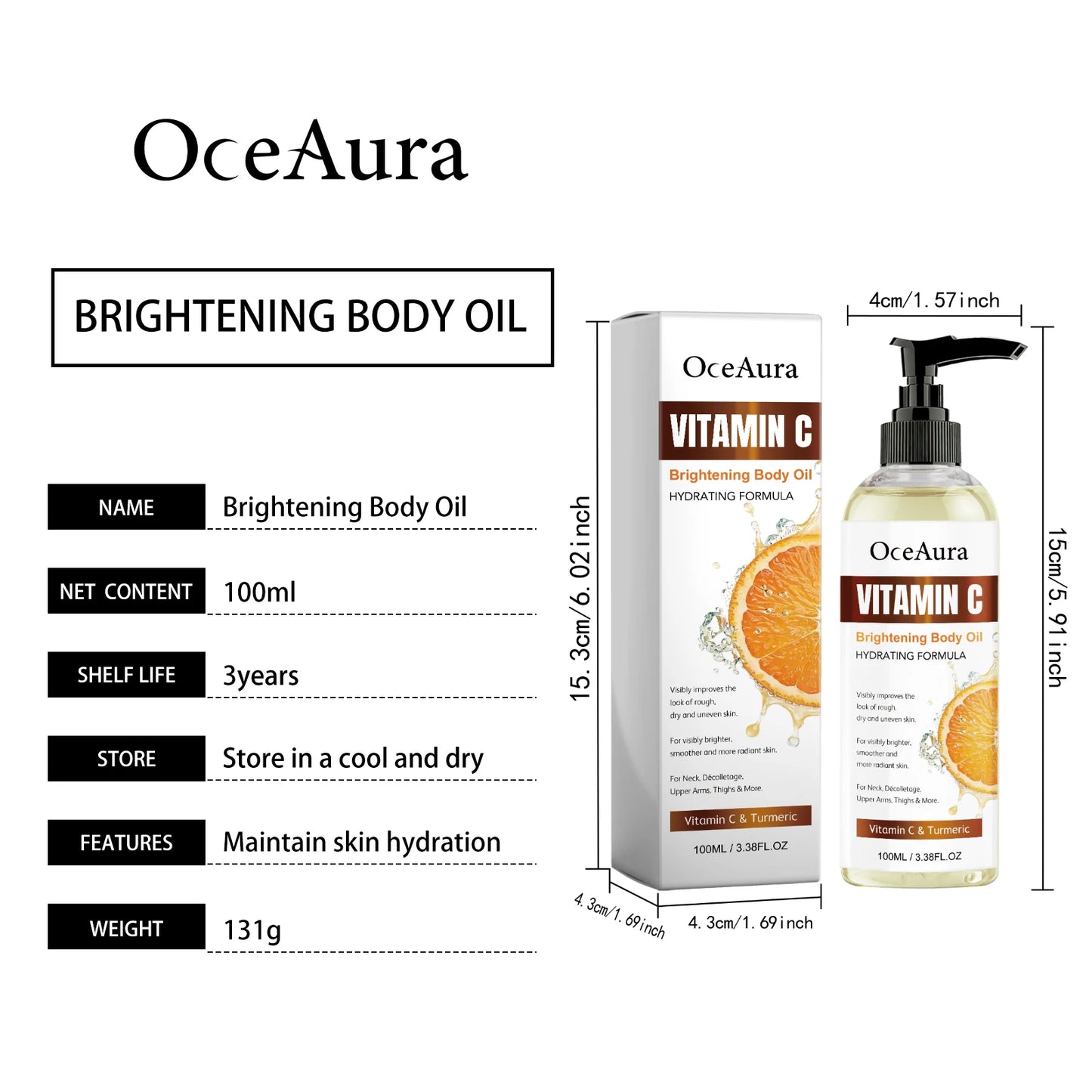 Vitamin C Body Massage Oil | Moisturizing Brightening Skin Oil