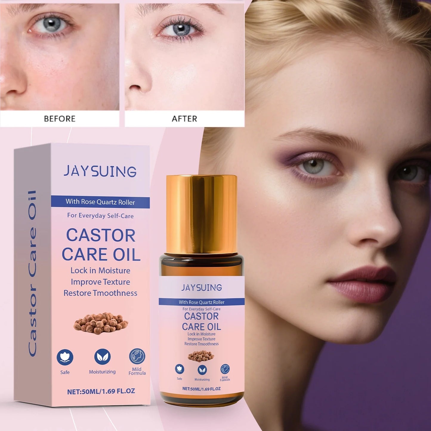 Portable Castor Oil Roll On Moisturizer for Dry Skin Relief