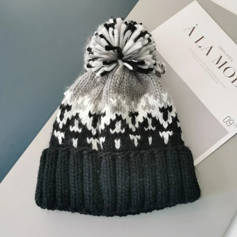 Unisex Fur Pompom Beanie Hat | Cozy Warm Knit Winter Cap