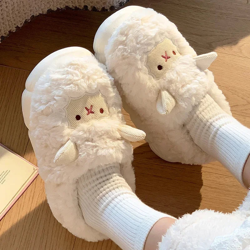 Cute Cartoon Lamb Plush Slippers | Warm Indoor House Shoes