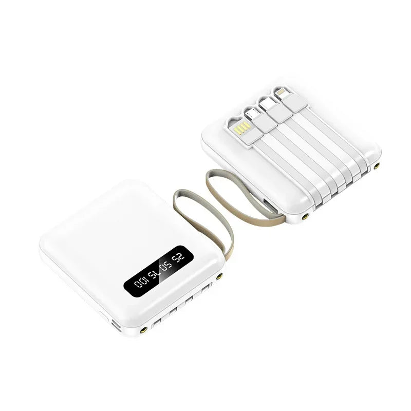 High-Capacity Mini Power Bank with LED Display & Built-in Cable