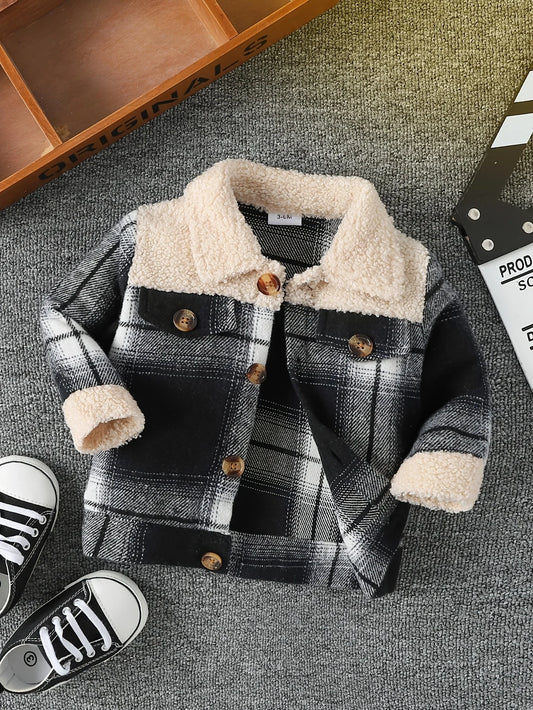 Stylish Baby Boy Plaid Plush Jacket for Cozy Winters