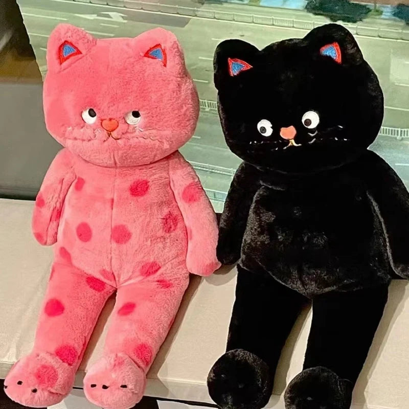 Unique Pink Polka Dot Cat Plush Toy | Soft Black Kitten Cushion