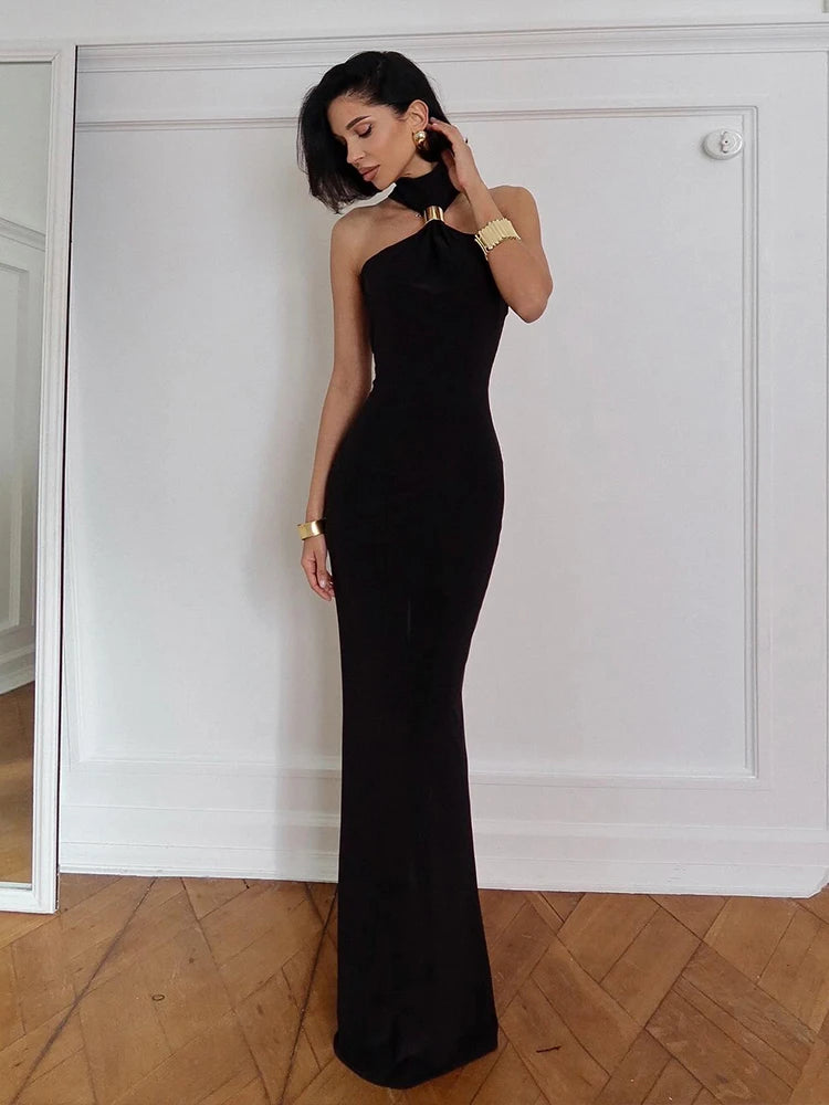 Elegant Sleeveless Halter Maxi Dress for Women | Perfect Evening Wear