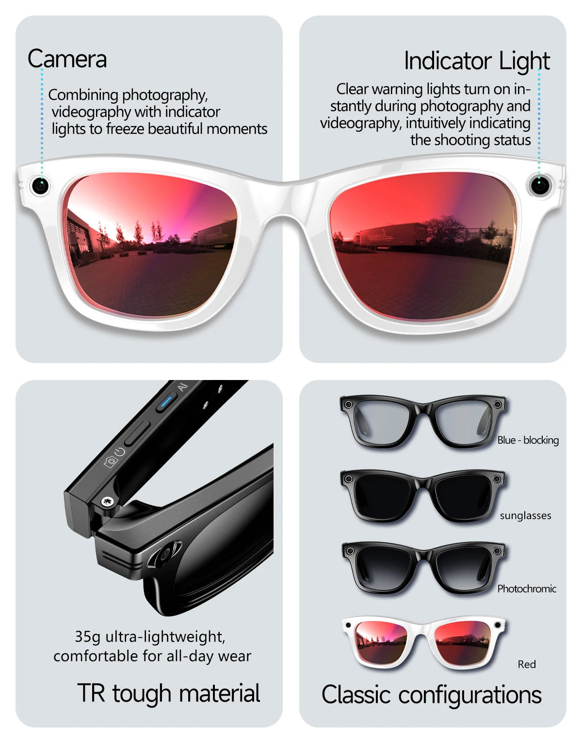AI Smart Translation Glasses | 8MP Camera, Bluetooth & Voice Control