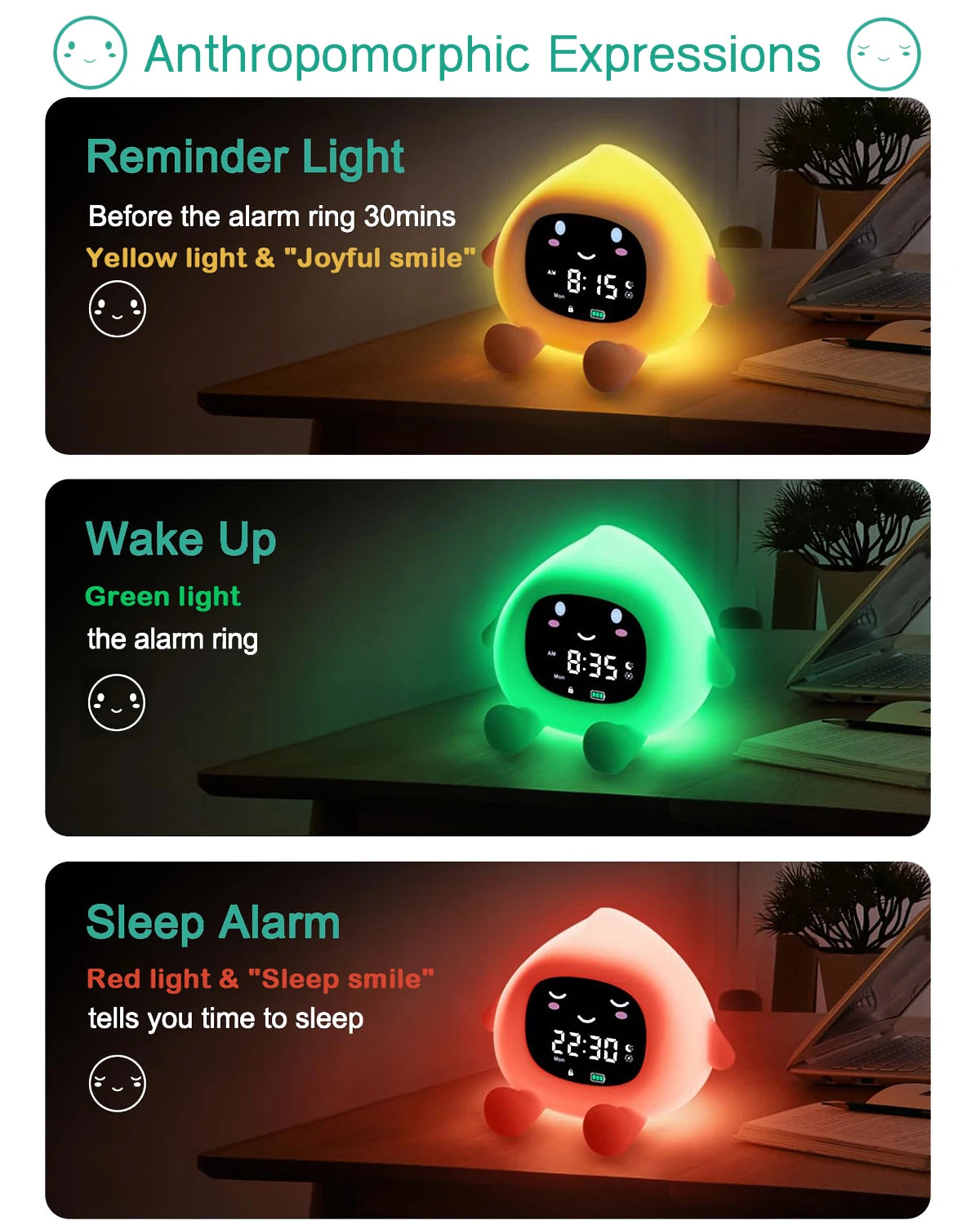 Kids Sleep Training Alarm Clock with Color Night Light & Child Lock